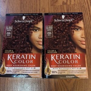 Lot 2 NIB Schwarzkopf Keratin, Color & Moisture Permanent Hair Color Cream, 9.89